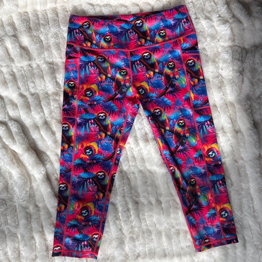 CVG Fun Colorful Sloth Workout Leggings Women’s L 20” inseam